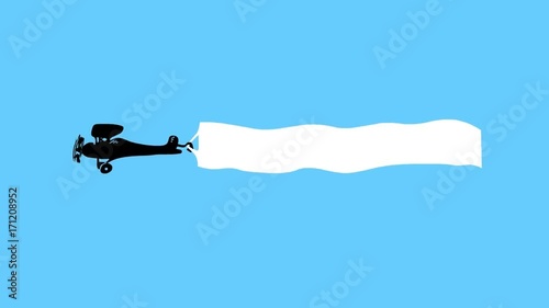 Small propeller airplane towing blank banner (seamless loop animation)
