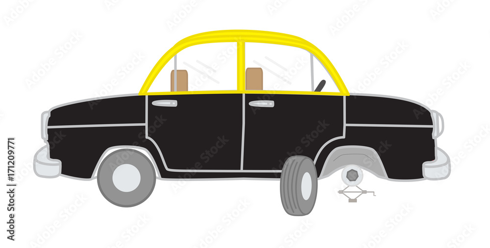 Naklejka premium Puncture Tyre Car