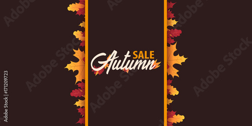 Autumn Background with leaves for shopping sale or promo poster and frame leaflet or web banner. Vector illustration template.