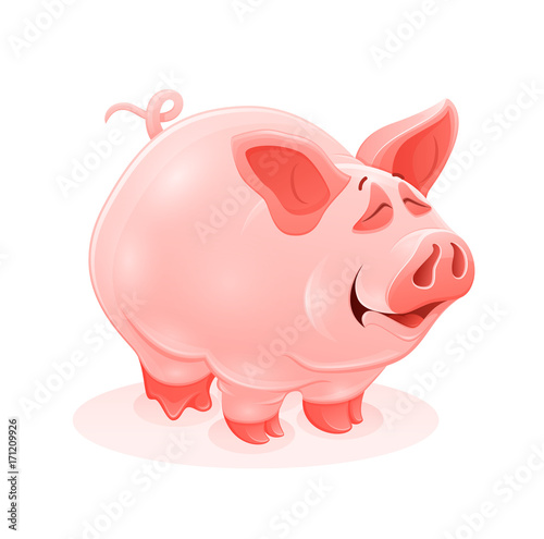 Pink piggy young cartoon animal  isolated white background.