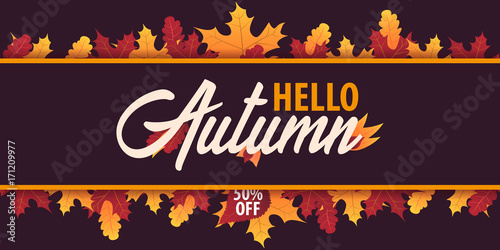 Autumn Background with leaves for shopping sale or promo poster and frame leaflet or web banner. Vector illustration template.