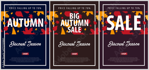 Autumn Background with leaves for shopping sale or promo poster and frame leaflet or web banner. Vector illustration template.