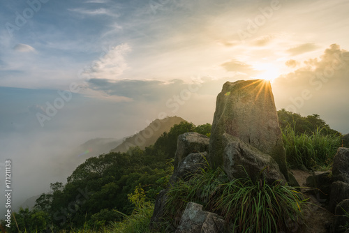 Beautiful Viewed from above the Lion Rock Peak in Hong Kong, China, in morning time