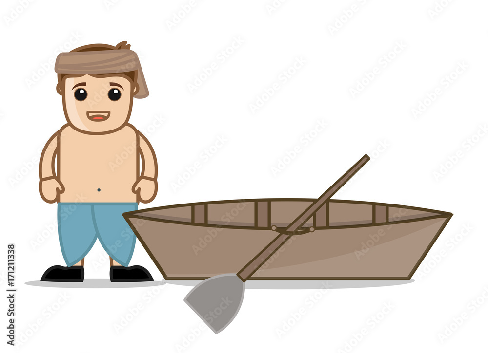 Vecteur Stock Cartoon Man with Boat Vector | Adobe Stock
