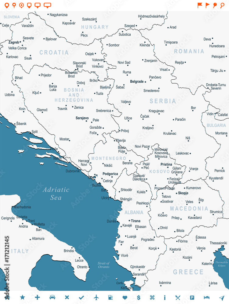 Central Balkan Map - Vector Illustration Central Balkan Map - Vector Illustration