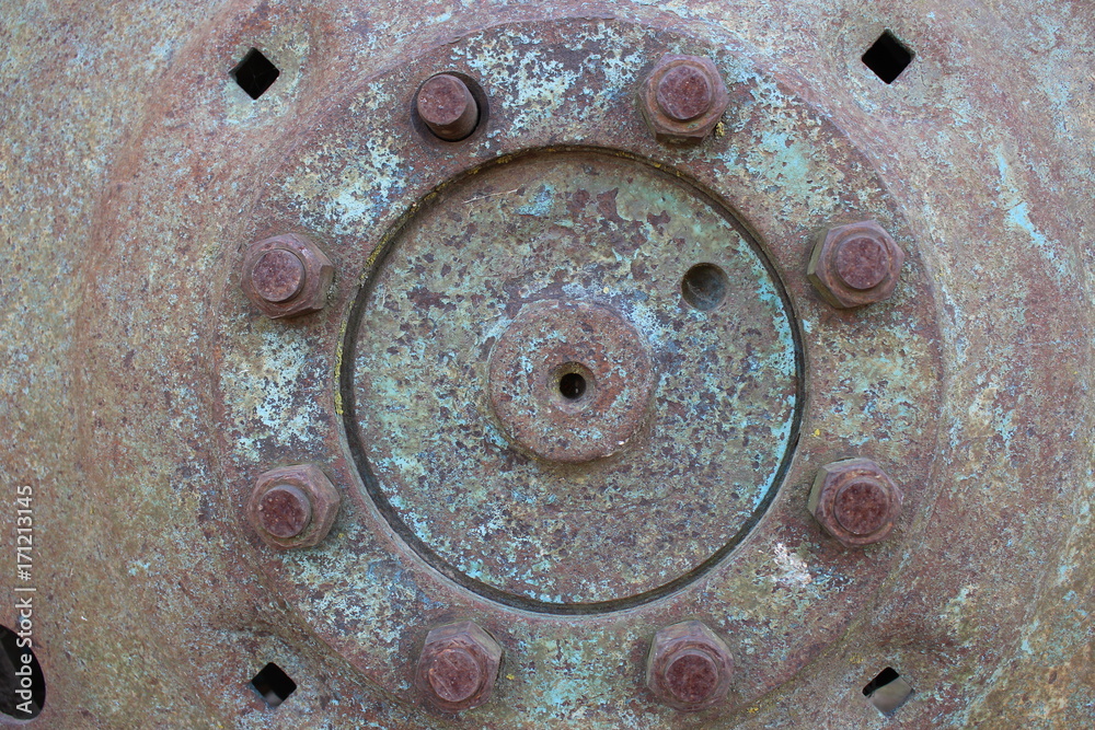 Rusty tractor metal tire disc