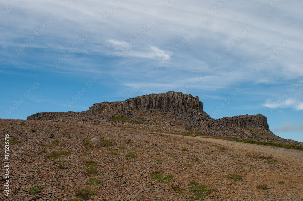 Borgarvirki is a columnar basalt fortress and a volcanic plug on Vatnsnes peninsula in North Iceland Borgarvirki is a columnar basalt fortress and a volcanic plug on Vatnsnes peninsula in North Iceland