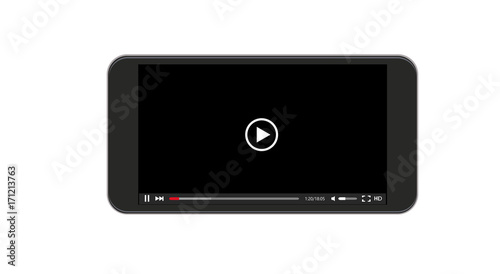 Vector modern video player window. Smartphone screen on white background.