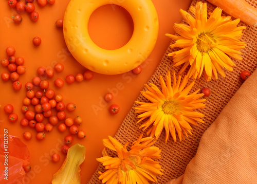 Orange objects on orange background