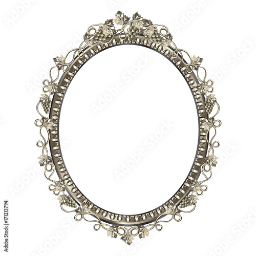 Decorative frame of silvery color of an oval form
