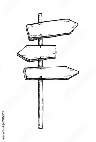 Ink sketch of wooden signpost