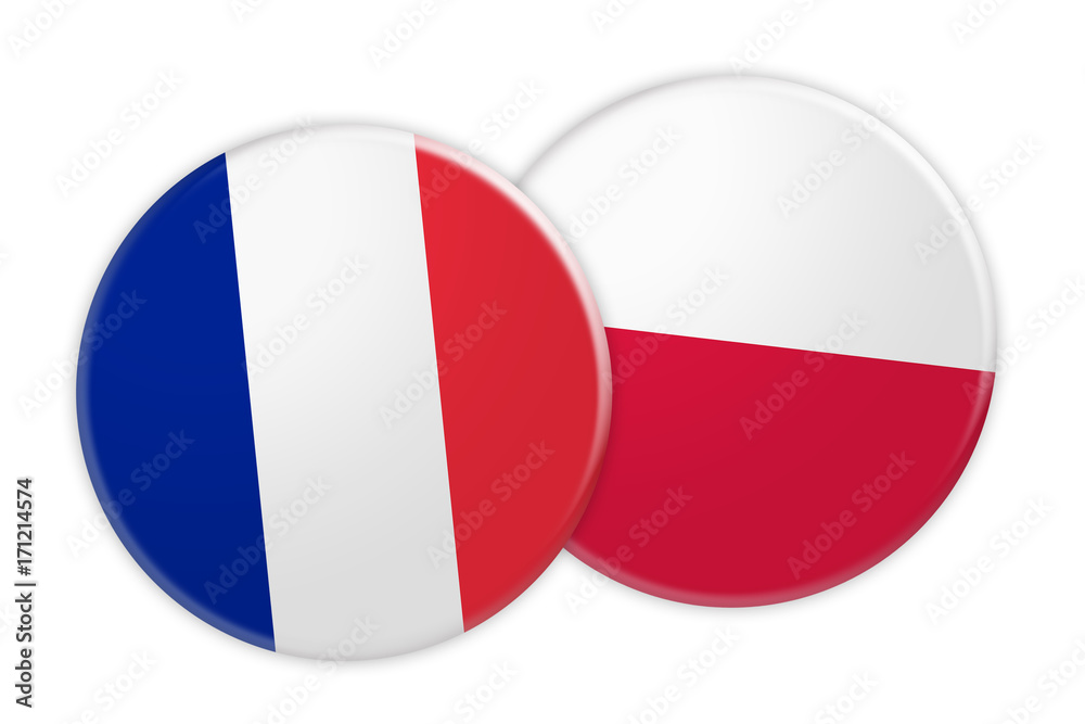 News Concept: France Flag Button On Poland Flag Button, 3d illustration on white background News Concept: France Flag Button On Poland Flag Button, 3d illustration on white background