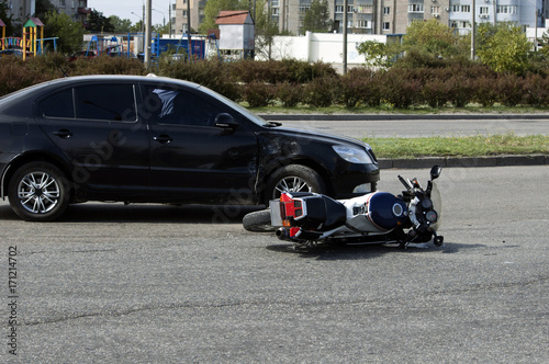 crash moto bike and car on road