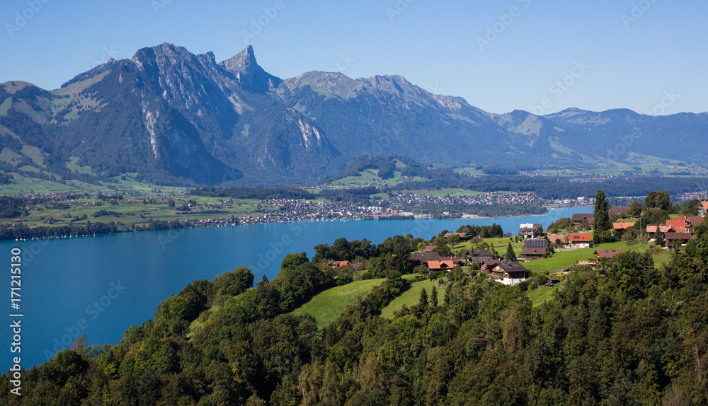 View onto Lake Thun and Alps Switzerland