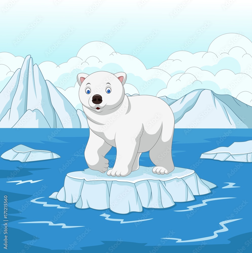 Fototapeta premium Cartoon polar bear isolated on ice floe