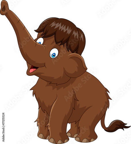 Cartoon funny baby mammoth isolated on white background