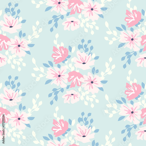 Cute floral pattern in shabby chic style. Vector flower seamless background.