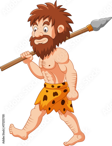 Cartoon caveman hunting with spear