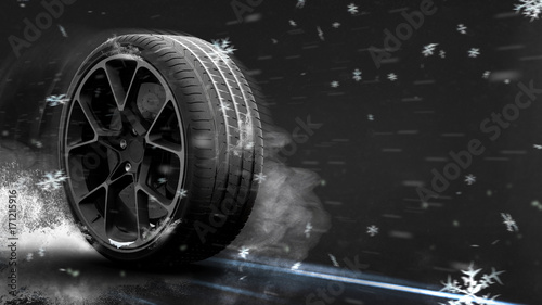 Winter tire (with grunge/snow overlay) - 3D Illustration
