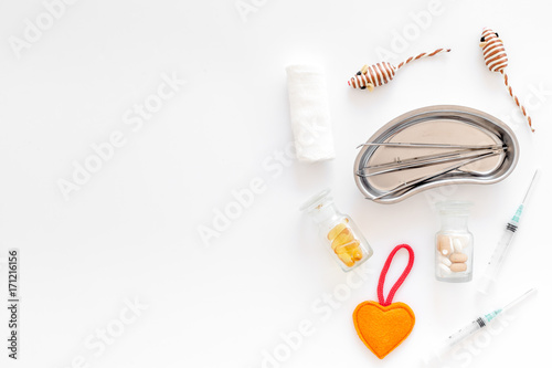 grooming set with pets cure tools and toys on white background top view mockup