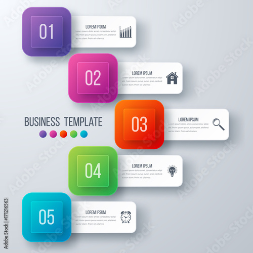 Infographics template 5 options with square