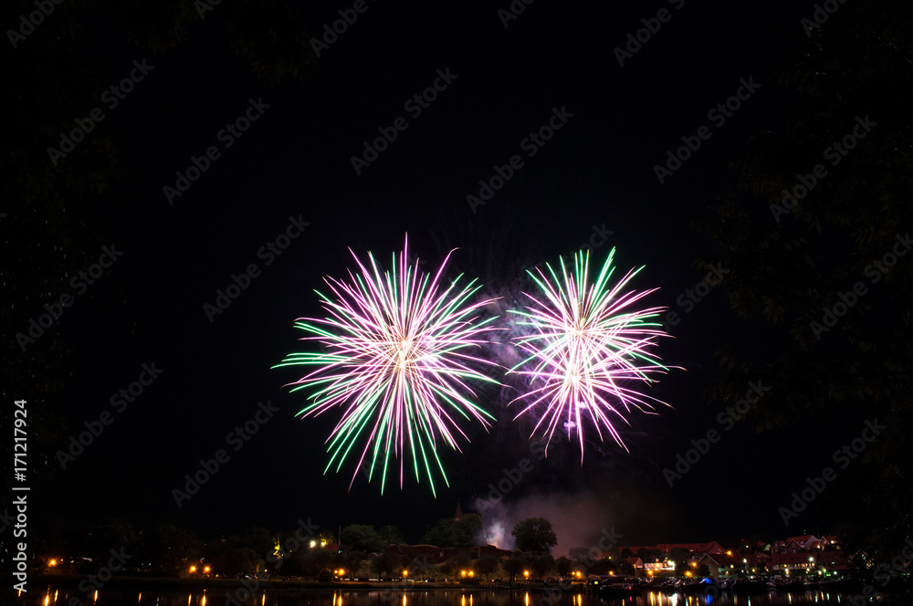 fireworks above Vordingborg in Denmark