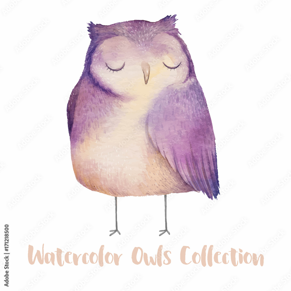 Naklejka premium Cute watercolor owl. Hand drawn watercolor illustration with animal