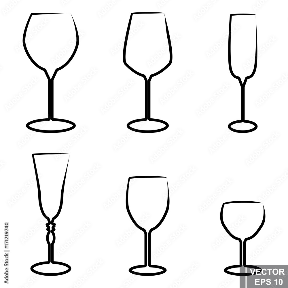 A set of wine glasses. Circuit. Flat illustration. Icons isolated on white background. A set of wine glasses. Circuit. Flat illustration. Icons isolated on white background.