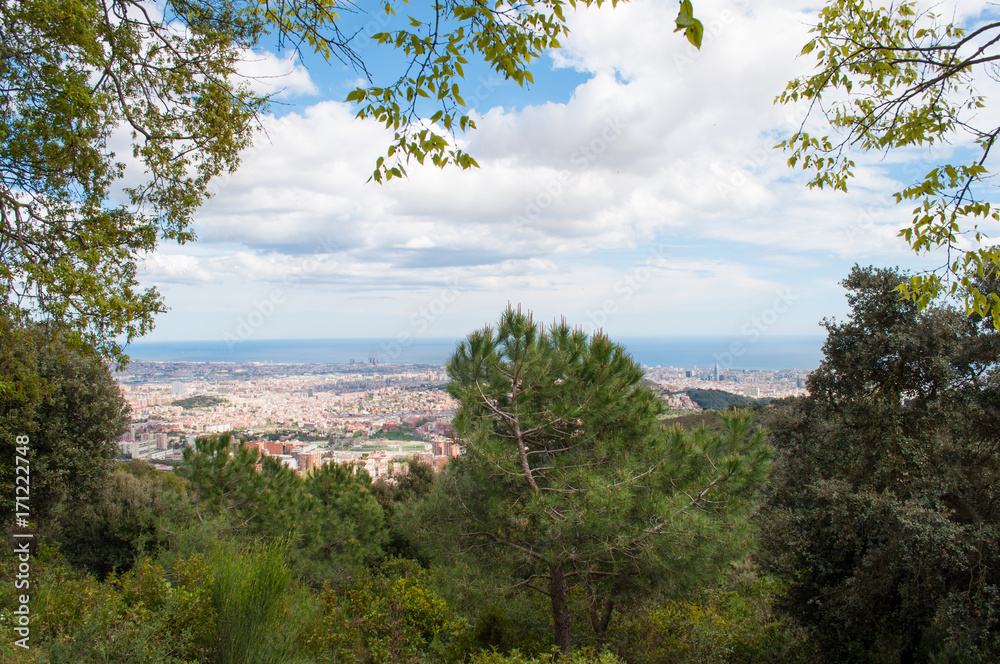 view over Barcelona from a mountain