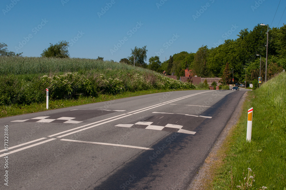 Fototapeta premium Speed bump on a Road between Hillerod and Allerod in Denmark