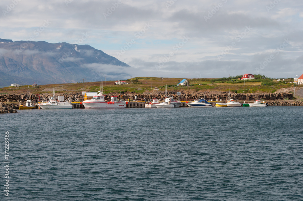 harbor of village of Hrisey in Iceland