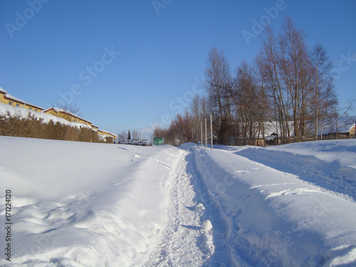 snow covered path in city of Aalborg in Denmark