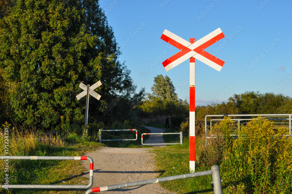 Fototapeta premium railway crossing in Aalborg Denmark