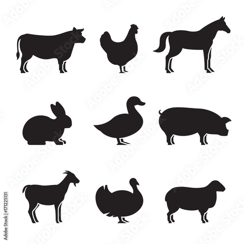 Farm animals silhouettes icons set