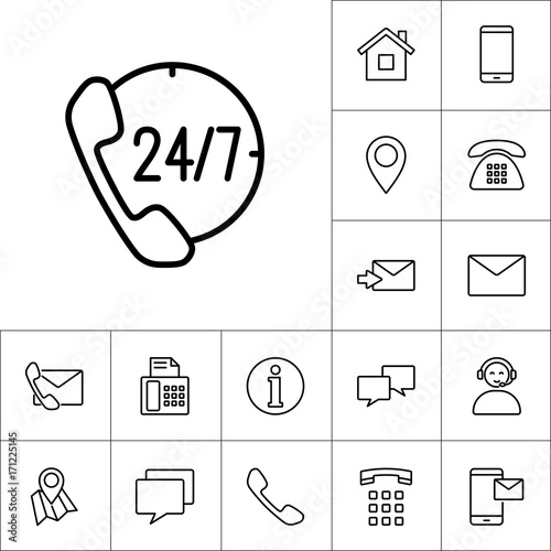 24,7 call center support icon, contact us icons set