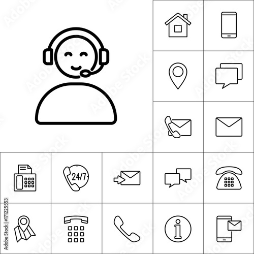 call center operator icon, online support, contact us icons set