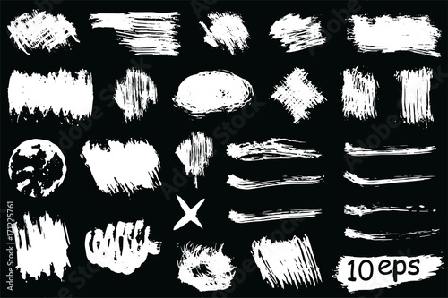 Collection of vector grunge brushes for creating logos, lines and headers. Dirty artistic design elements on black.