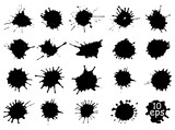 big set of black blots and flashes on a white background