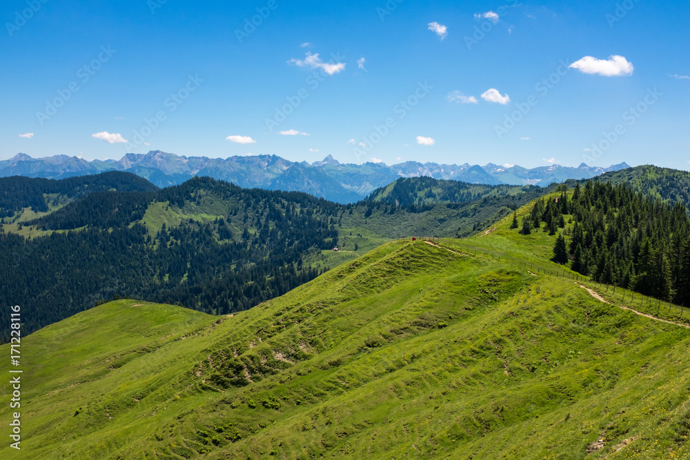 Bavarian Alps with mountain view and meadows in the Allgau