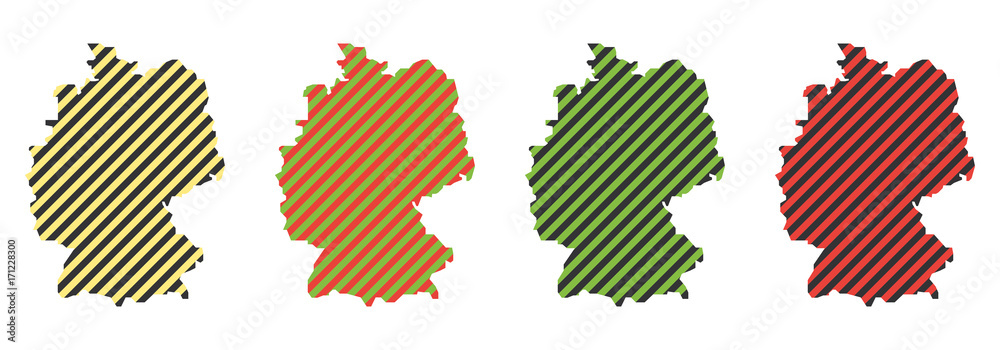 Naklejka Niemcy zarys mapy paski 2 kolory zestaw - żółty, czarny, czerwony, zielony, niebieski - web, print - wektor