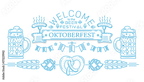 Oktoberfest line logo design. Welcome to the beer festival. Invitation to the Beer Festival. Vector illustration