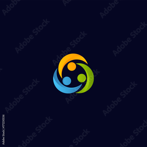 Abstract union people vector logo. Humans collaboration isolated icon template. Colorful business partner logotype.