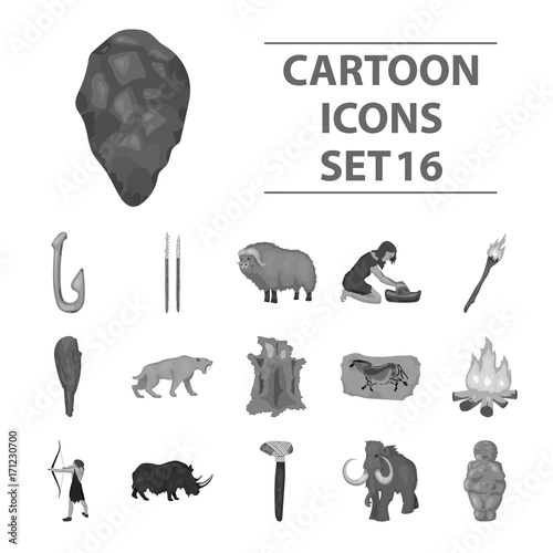 Stone age set icons in monochrome style. Big collection of stone age vector symbol stock illustration