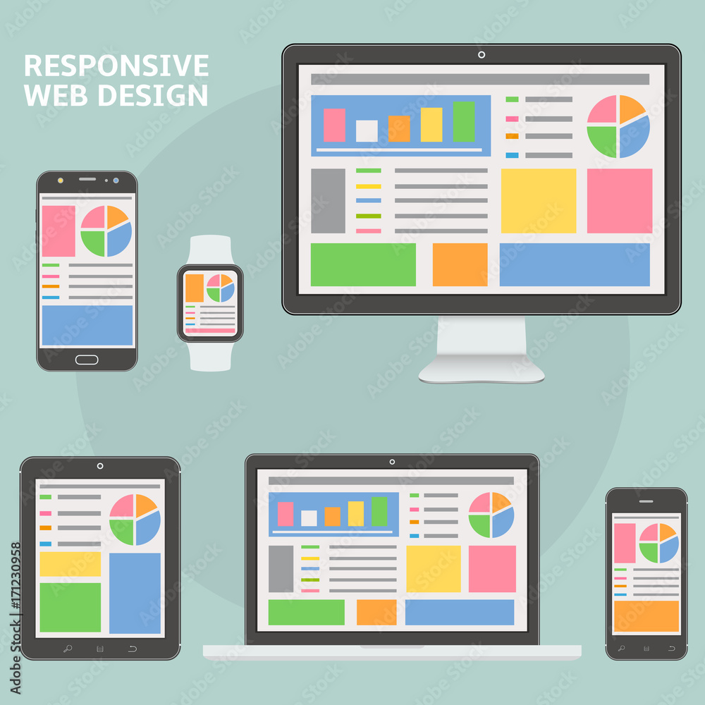 Responsive web design flat style devices Responsive web design flat style devices