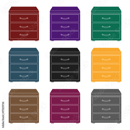 Office filing cabinet icon in black style isolated on white background. Office furniture and interior symbol stock vector illustration.