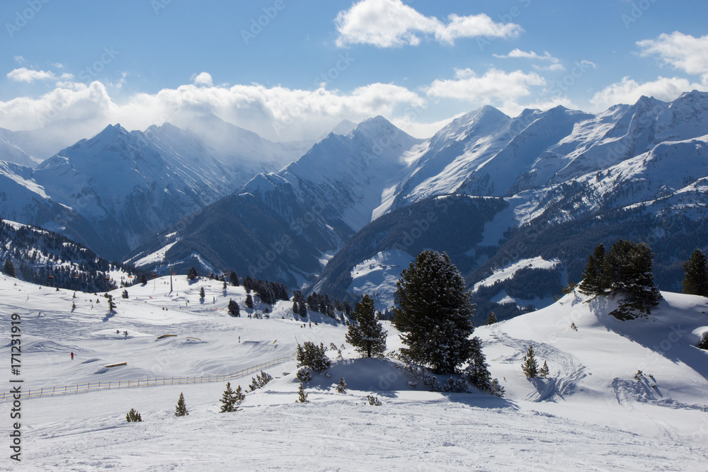 view of Alps in Zillertall valley, Austria