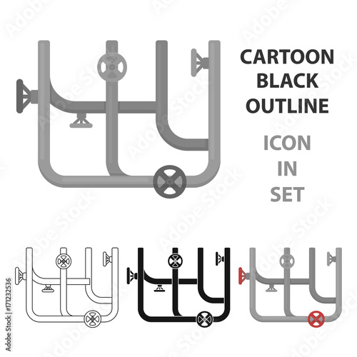 Pipes with valves icon in cartoon style isolated on white background. Plumbing symbol stock vector illustration.