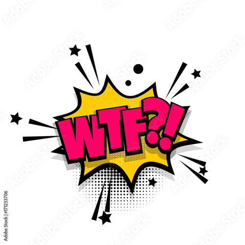 wtf, fuck, danm lettering. Comics book balloon. Bubble icon speech phrase. Cartoon font label tag expression. Comic text sound effects. Sounds vector illustration.