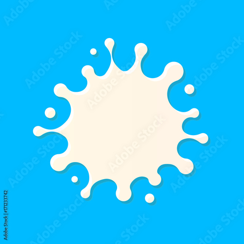 Milk splash blot on beige background. Vector illustration top view. Milky fresh product logo element template.