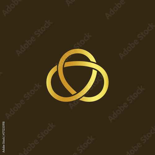 Science technology symbol. Gold knot of gold thread. Simple labyrinth, celtic mascot. Isolated unusual infinity sign. Vector abstract logo on black background.